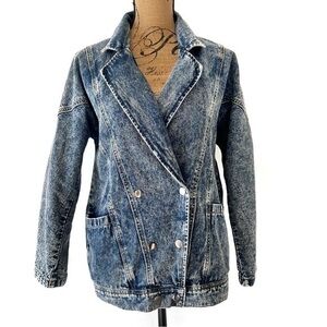Acid wash jean jacket dolman sleeves oversized long 100% cotton
